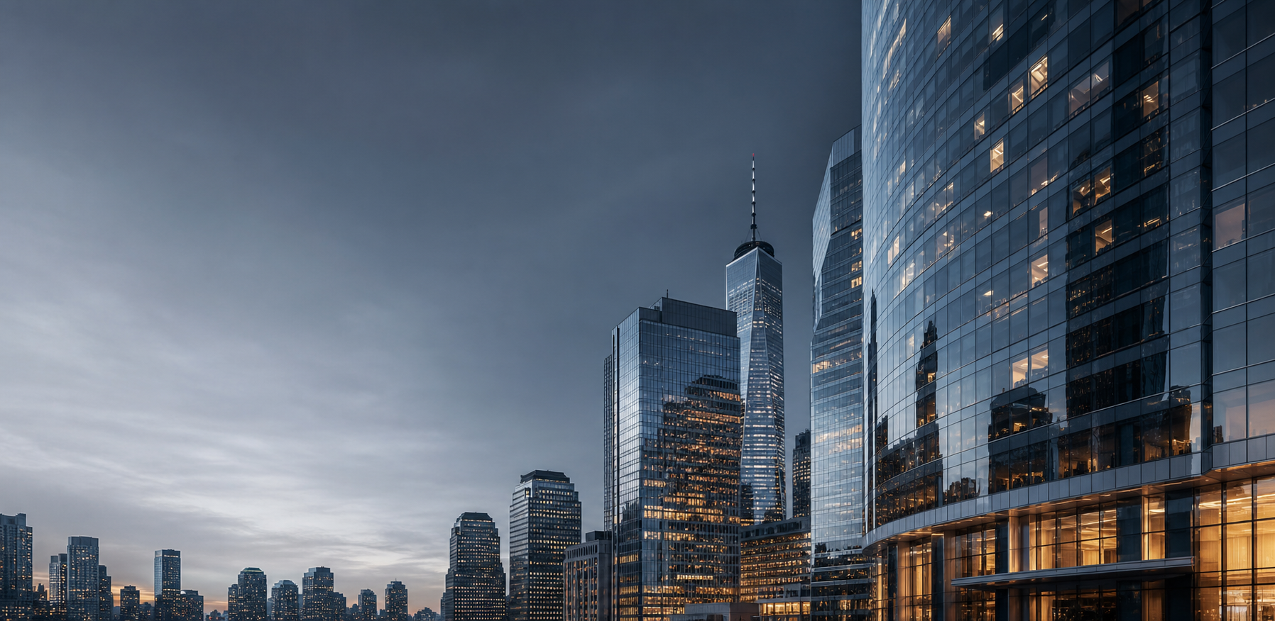 New York financial district architecture at dusk